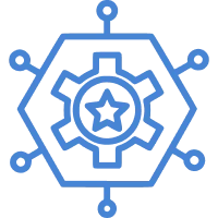 Hexagonal gear icon with connecting nodes